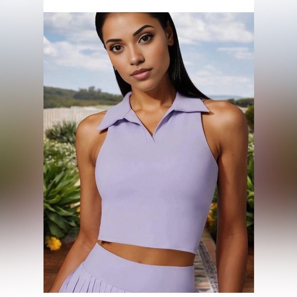 anna-kaci Tops - Anna-Kaci Active Women's Sleeveless Polo Crop Top with Collared Neckline